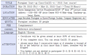 Start-up Class (OASIS-4) for foreigners in Korea