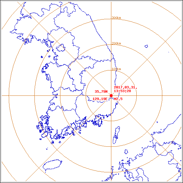 경북 경주시 남서쪽 6km 지역에서 규모2.5의 지진 발생