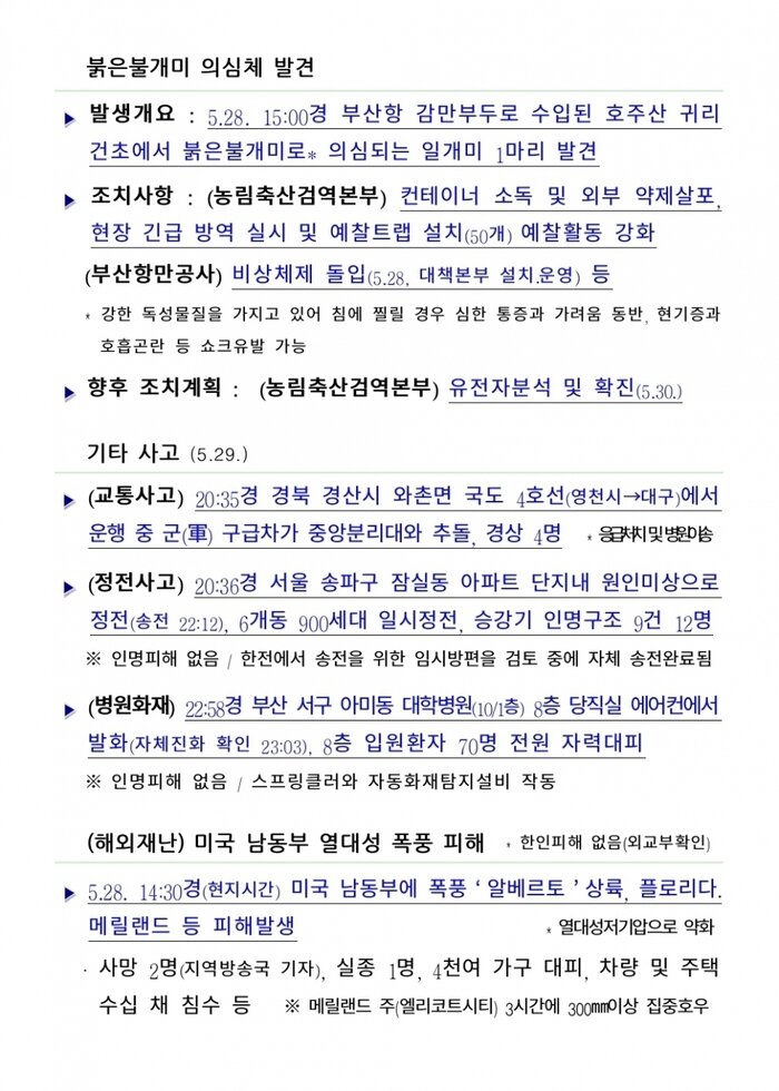 국민안전관리 일일상황 (2018.5.30)
