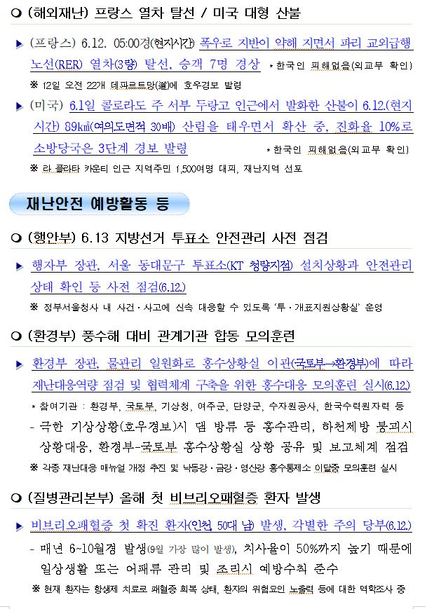 국민안전관리 일일상황 (2018년6월13일)