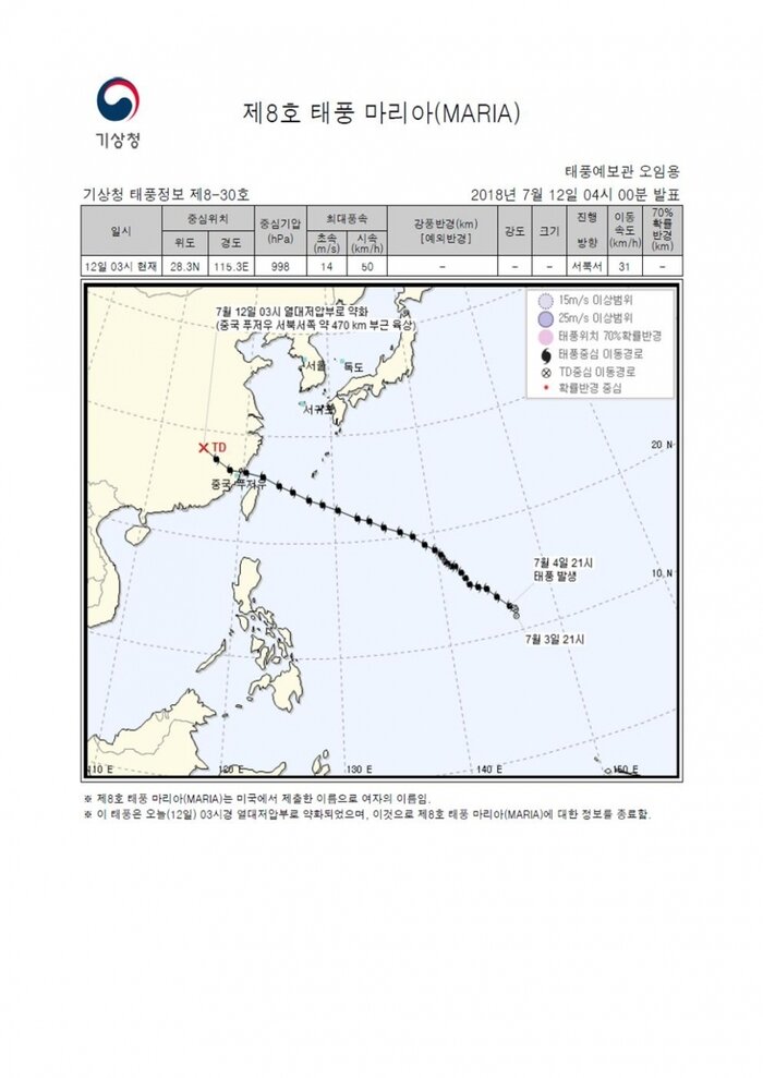 [국민안전관리 일일상황] 2018년7월12일