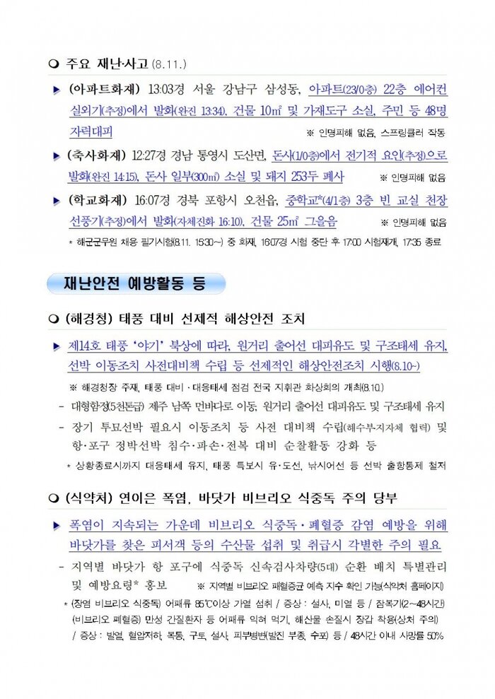 국민안전관리 일일상황[2018년 8월12일]