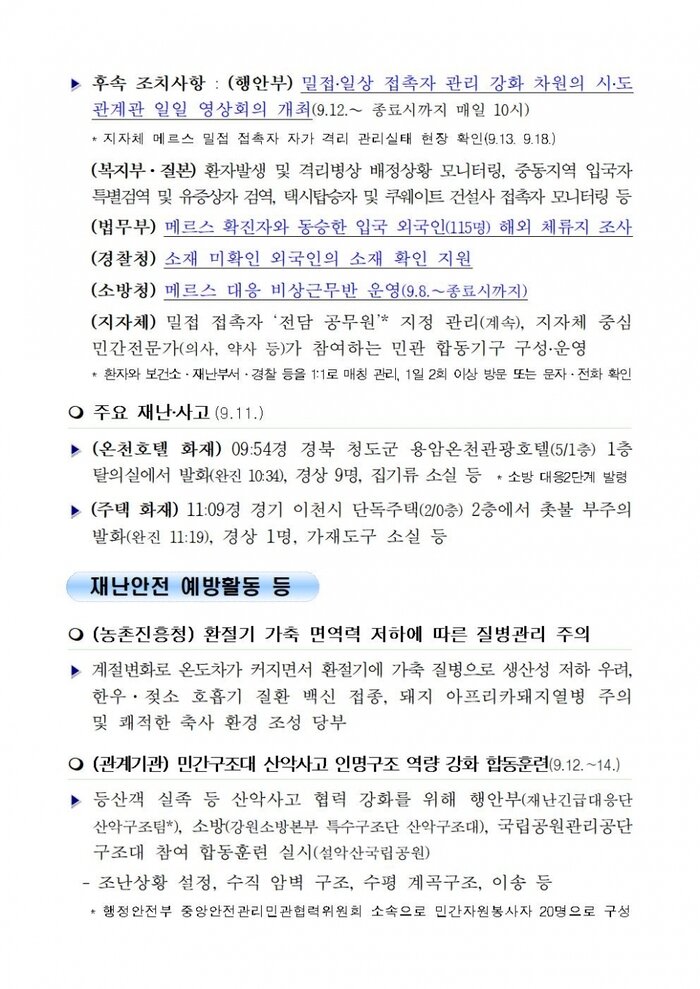 국민안전관리 일일상황 [2018년 9월 12일]