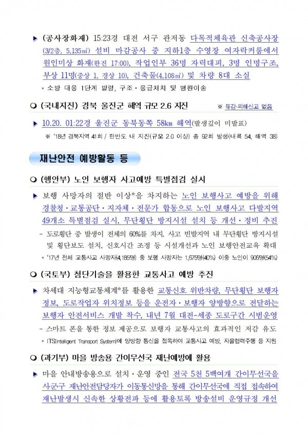 국민안전관리 일일상황 [2018년 10월 20일]