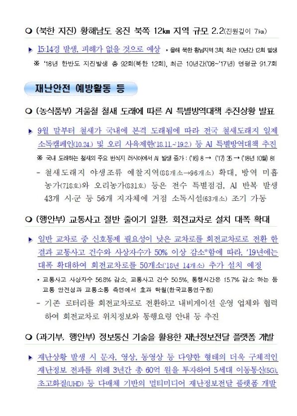 국민안전관리 일일상황 [2018년 10월 25일]
