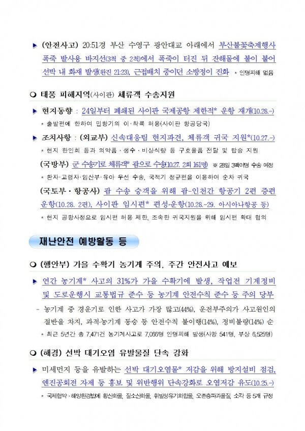 국민안전관리 일일상황 [2018년 10월 28일]