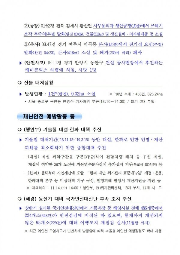 국민안전관리 일일상황 [2018년 11월 16일]