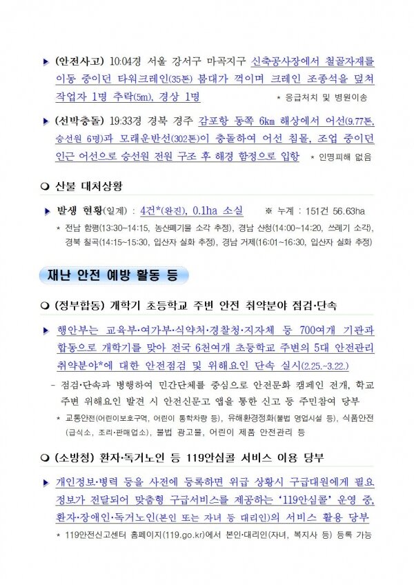 국민안전관리 일일상황 [2019년 2월 25일]