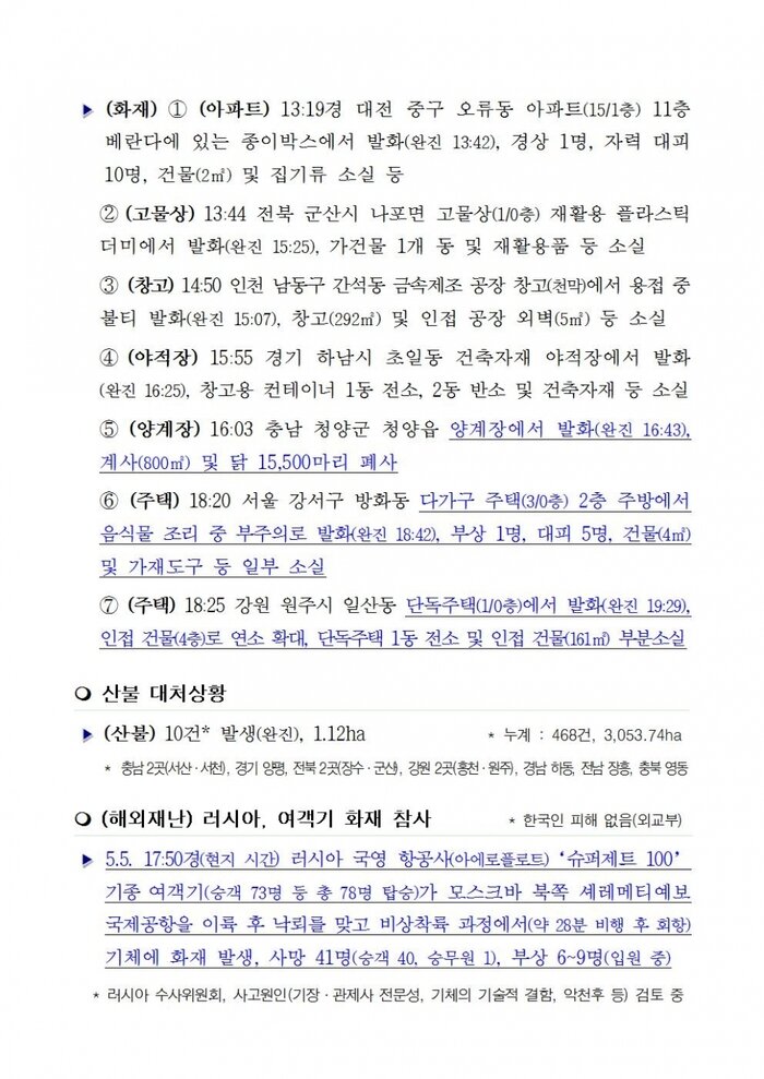 국민안전관리 일일상황 [2019년 5월 7일]