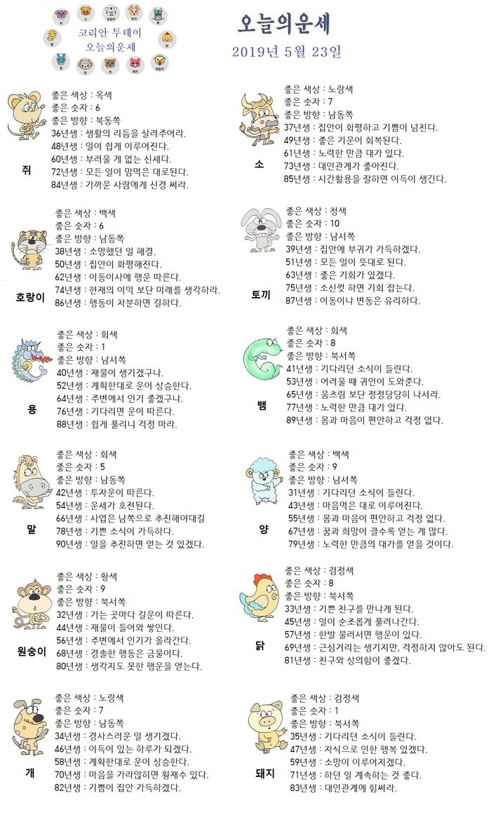오늘의 운세 2019년 5월 23일