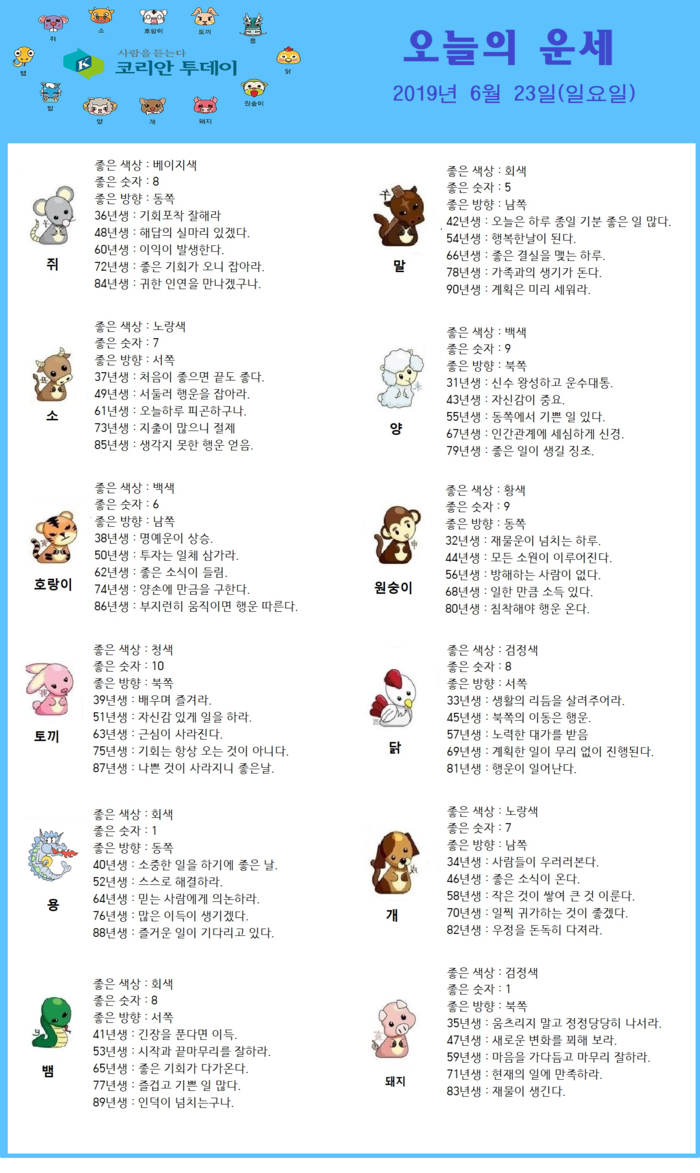 오늘의 운세 2019년 6월 23일
