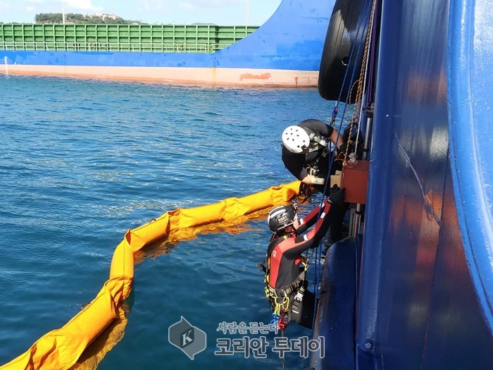 서귀포해경ㆍ양오염사고 대비 선체 파공 부위 봉쇄 훈련 실시