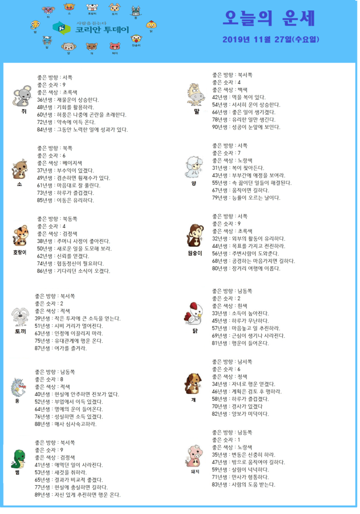 오늘의 운세 2019년 11월 27일