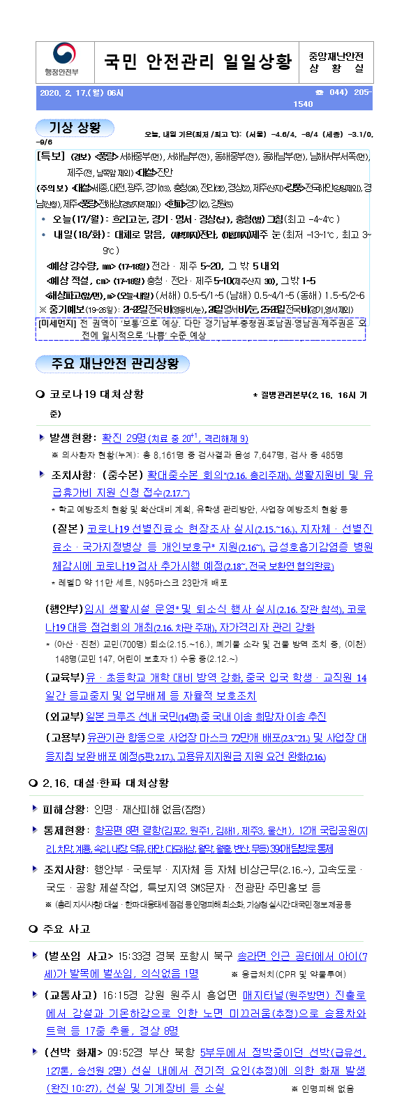 국민안전관리 일일상황 [2020년 5월 6일]