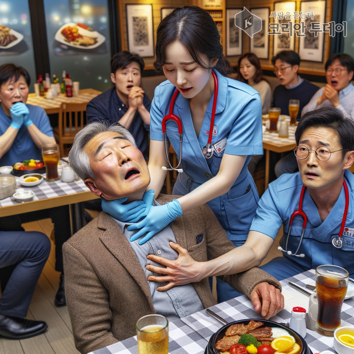 [코리안투데이]간호사의 신속한 응급조치, 식당에서 생명을 구하다.AI이미지 © 김현수 기자