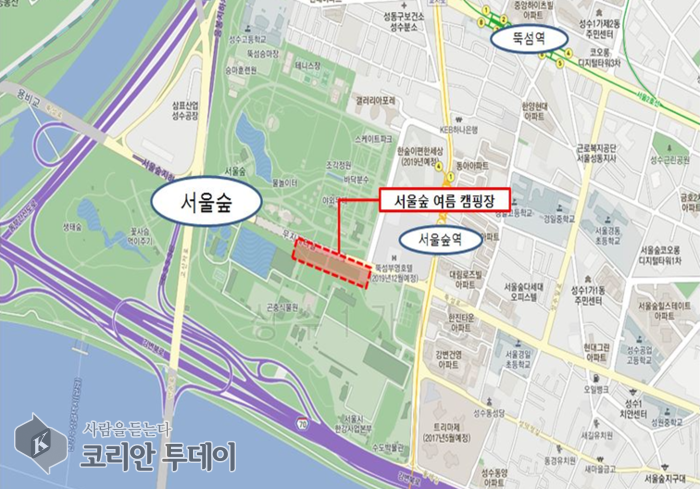 [코리안투데이] ‘성동 서울숲 여름캠핑장’ 위치도 © 지승주 기자