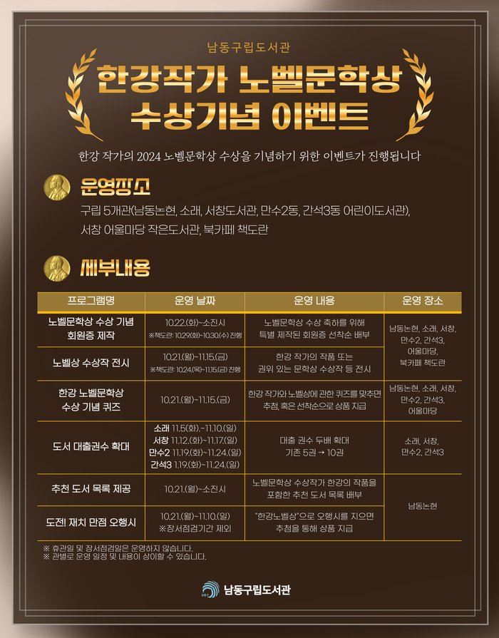 [코리안투데이] 남동구, 한강 작가 노벨문학상 기념 특별 이벤트 진행© 김현수 기자