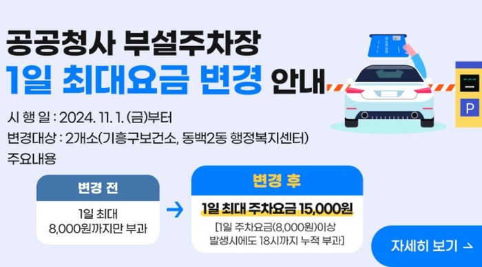 [코리안투데이] 공공청사 부설주차장 1일 최대 주차요금 11월부터 변경 안내 © 김나연 기자