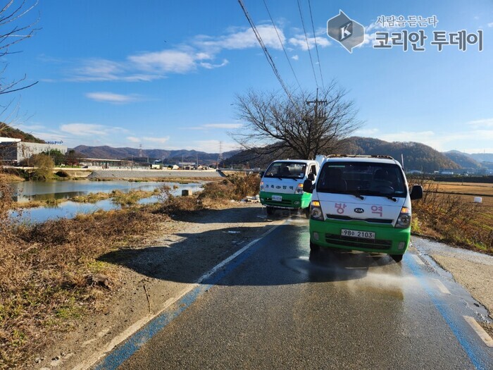 [코리안투데이] 천안시 축산과 AI 방역 현장. © 신기순 기자