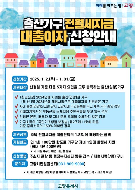 [코리안투데이] 2025년 출산가구 전월세자금 대출이자 지원 신청 접수 © 지승주 기자