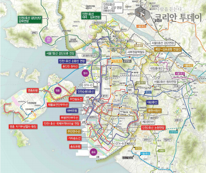 [코리안투데이] 인천 제2차 도시철도망 검토대상 노선 현황 © 김미희 기자