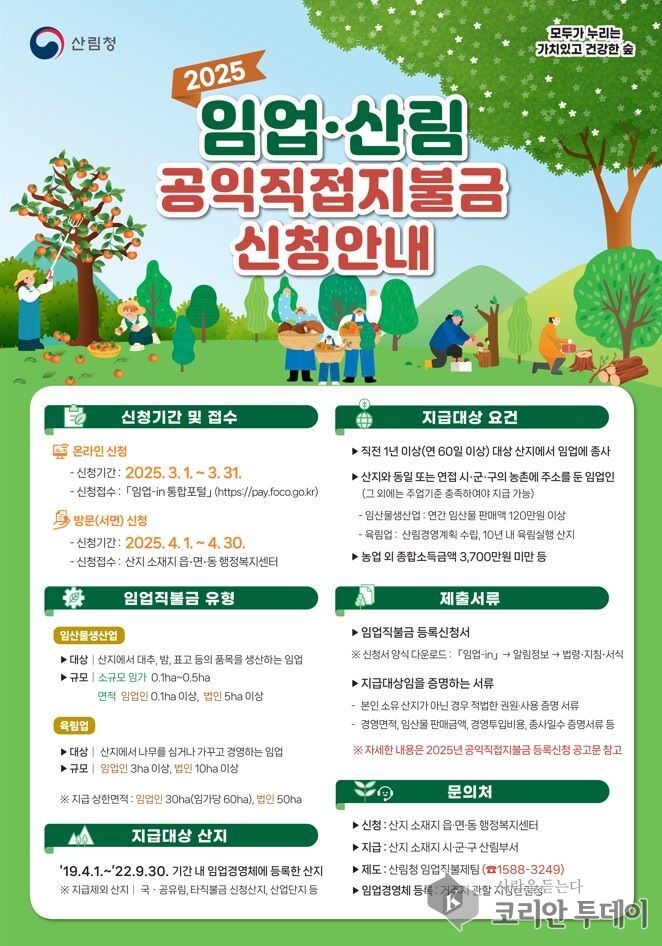 [코리안투데0이] 임업.산림 공익직접직불금 신청안내 포스터 © 이윤주 기자