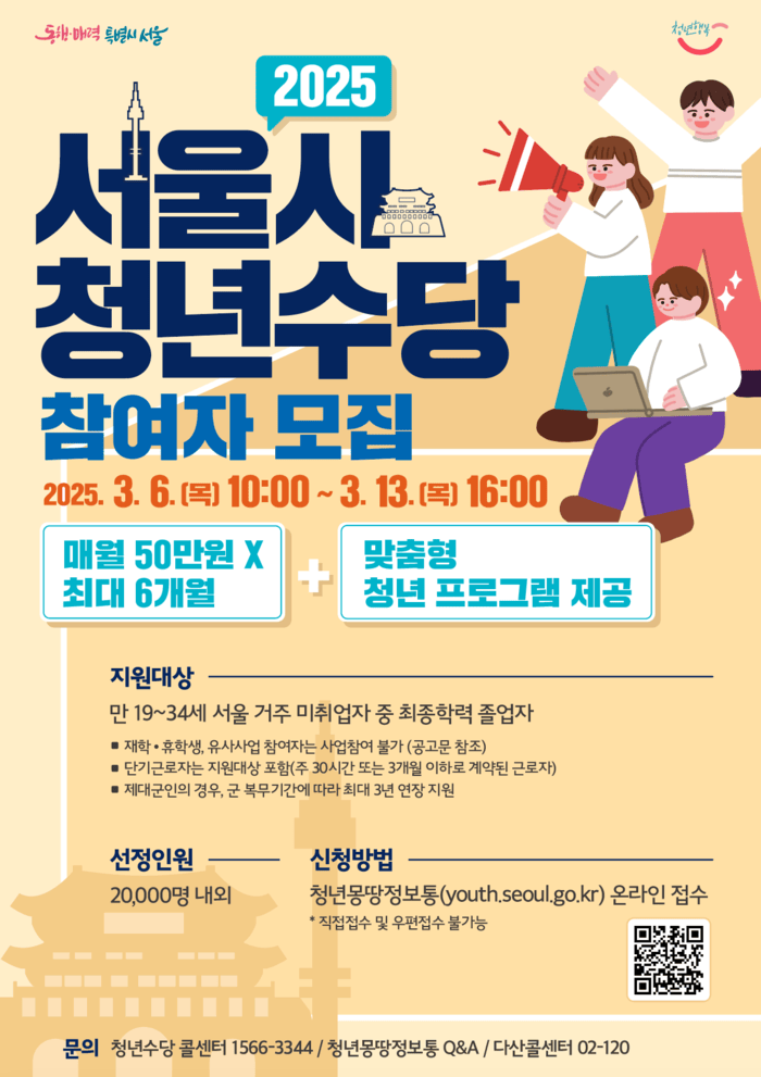 [코리안투데이] '2025 서울시 청년수당 참여자모집' 안내 포스터 © 박아람 기자