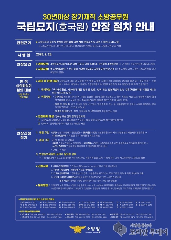 [코리안투데이] 장기재직 소방공무원 국립묘지 안장 포스터 © 정소영 기자