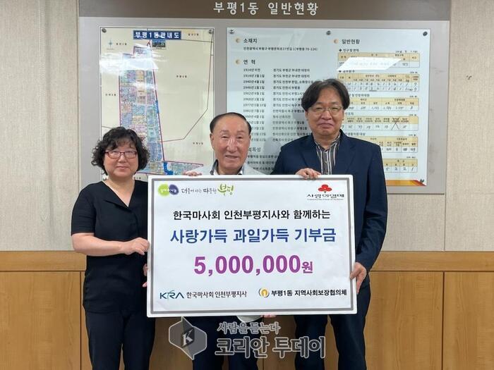 富平1洞社區社會保障協議體收到韓國賽馬會仁川富平分社捐贈的500萬韓元