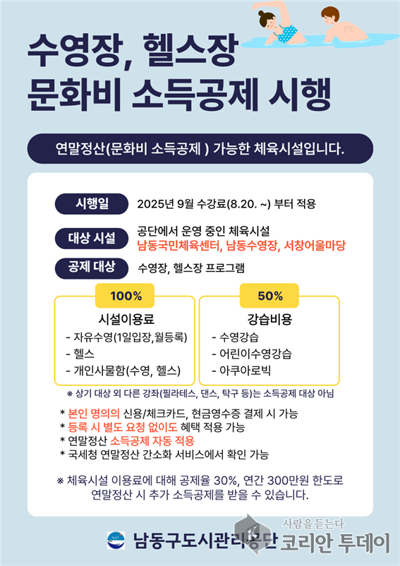Namdong-gu offre une déduction fiscale pour les dépenses culturelles aux usagers des installations sportives publiques
