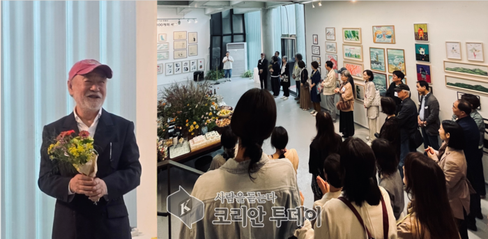[코리안투데이] 출판문호 발전 공로로 은관문화훈장을 수훈한 권종택 대표와 전시 참여 작가들 모습 ©신영민 기자