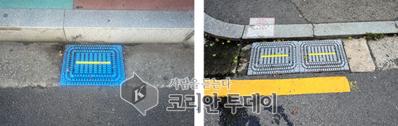 [코리안투데이] 빗불받이에 그레이팅 필터를 시범 설치한 모습 © 손현주 기자