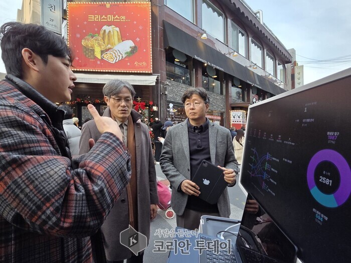 [코리안투데이] 성심당 앞에서 진행된 라이다 센서 기반 유동인구 분석 기술 시연회(사진제공: 대전 중구청) © 임승탁 기자
