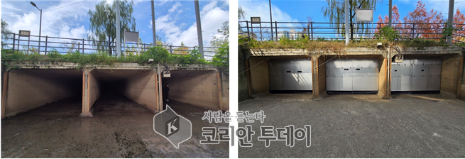 [코리안투데이] 금호빗물펌프장 차단시설 설치 (사진왼쪽 정비 전과 오른쪽 정비 후)© 손현주 기자