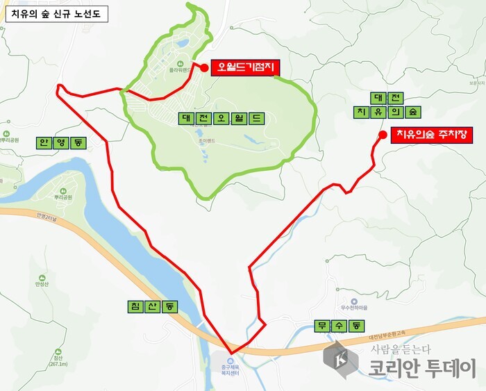 [코리안투데이] 치유의 숲 시내버스 55번 노선도 © 임승탁 기자