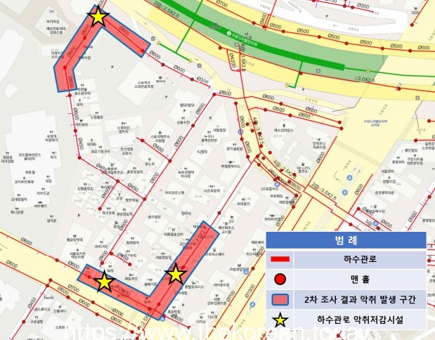 [코리안투데이] (사진) 구로디지털단지역 일대 악취저감시설 설치 위치도 © 박수진 기자