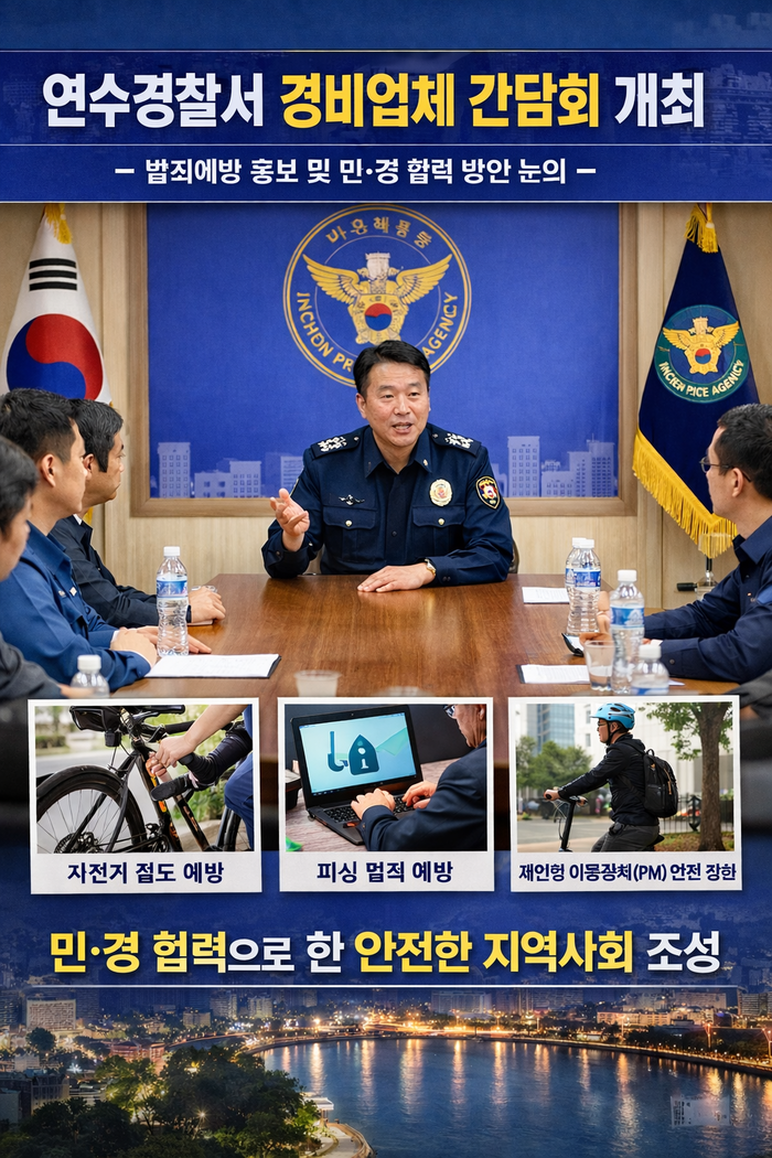 [ 코리안투데이 ] 경비업체와 손잡은 연수경찰서, 자전거 절도·피싱범죄 공동 대응 © 김현수 기자