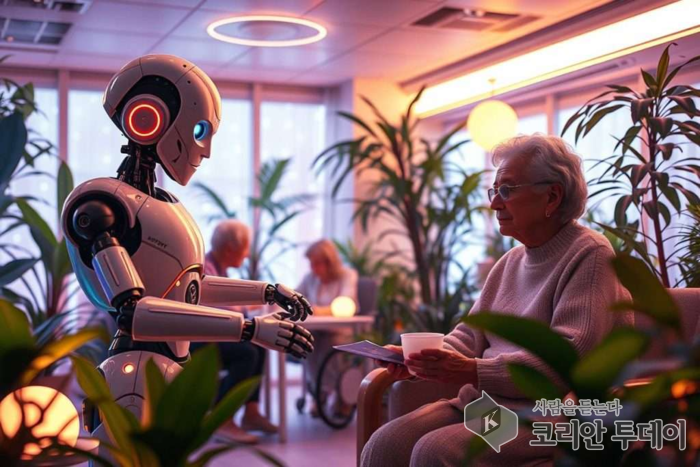 [코리안투데이] AI 로봇이 노인 거주 시설에서 정서적 교감을 나누는 모습(사진제공: techpilot)ⓒ 박찬두 기자