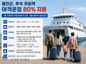 옹진군, 추석 귀성객에 여객운임 80% 지원한다