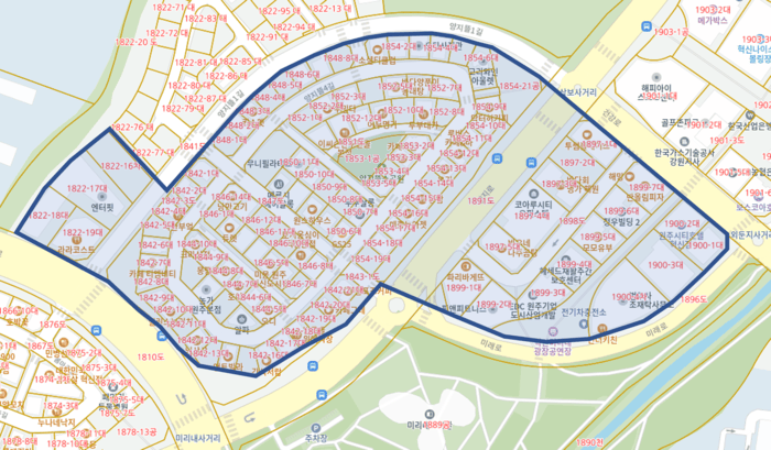 [코리안투데이] 盤谷洞革新都市3区域横丁型商店街 区域図 © 이선영 기자