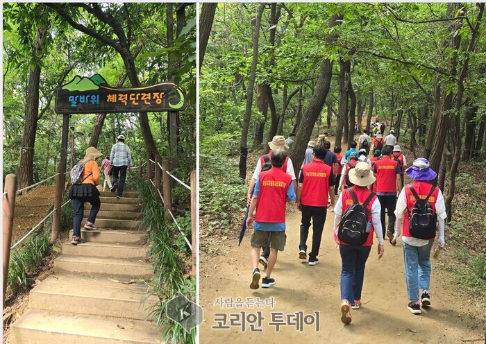 [The Korean Today] Citizens walk along the natural earthen trail leading to the Malbawi Fitness Center in Deokpunggol. © Reporter Baek Chang-hee