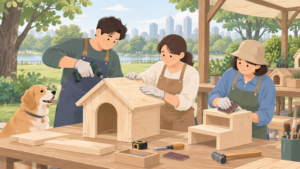 Le Grand Parc d’Incheon propose un atelier de menuiserie pour fabriquer des accessoires en bois destinés aux animaux de compagnie