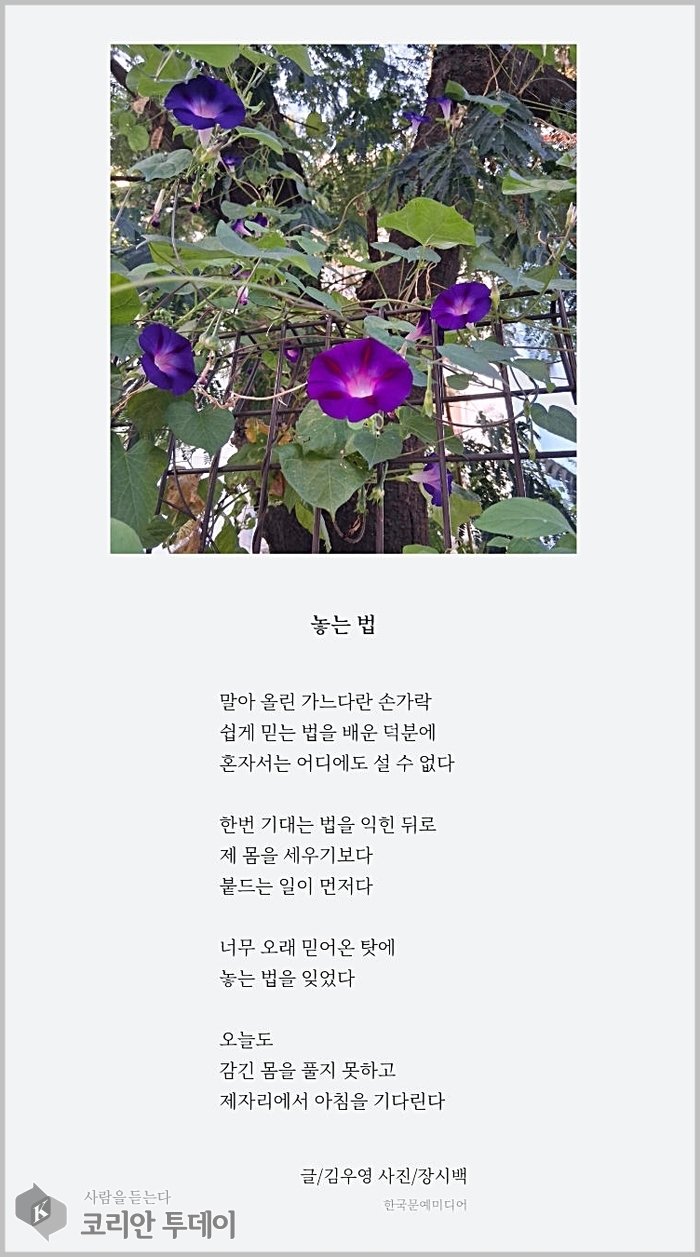 [코리안투데이] 김우영 시인의 「놓는 법」 © 장시백 기자