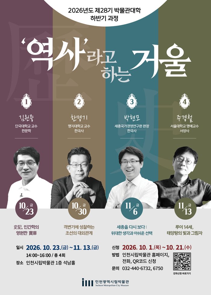 Bảo tàng Thành phố Incheon mở khóa học nửa cuối năm của Đại học Bảo tàng với chủ đề "Tấm gương được gọi là lịch sử"