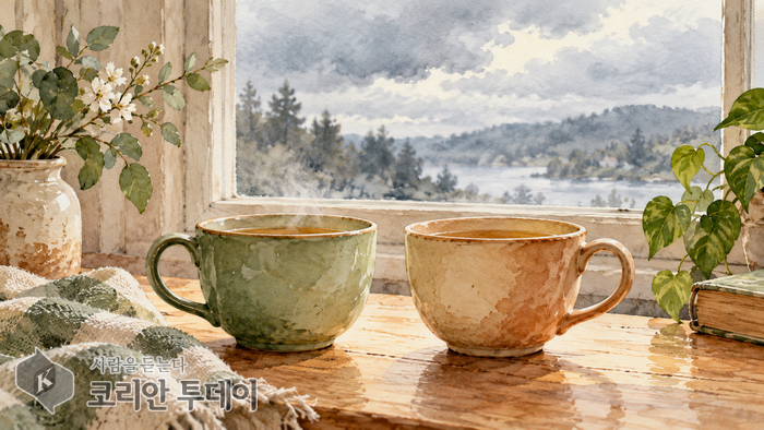 Khoảnh khắc bên hai tách trà đặt đối diện